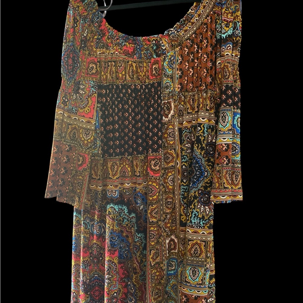 Muse Multicolor Patchwork 3/4 Sleeve Dress